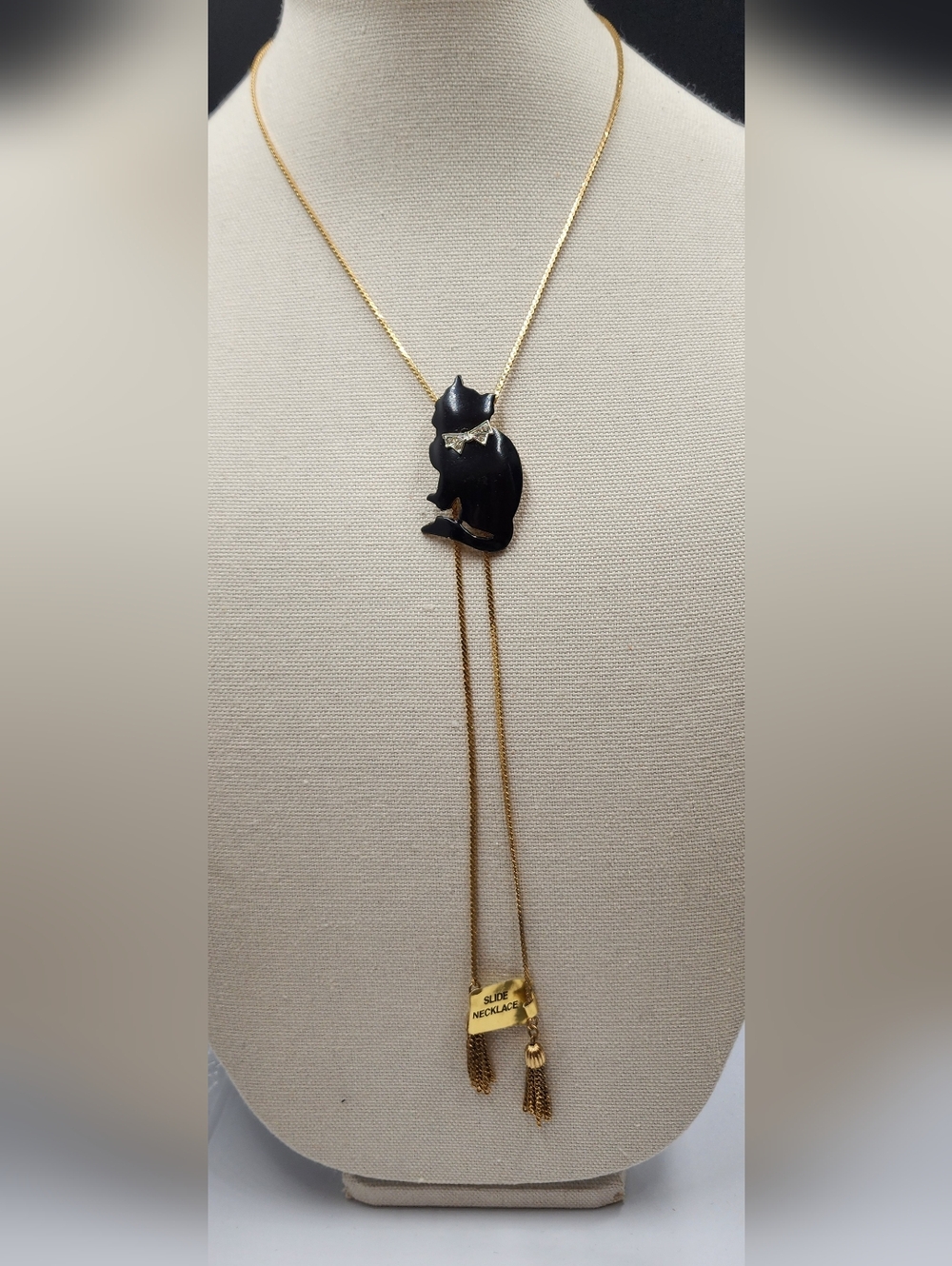 Adjustable Black Cat Gold-Tone Slide Chain Ultra Craft Vintage New NWT Necklace